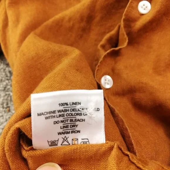 American Giant Shirt Linen Short Sleeve Button Down Light Brown Mens Large - Picture 4 of 8